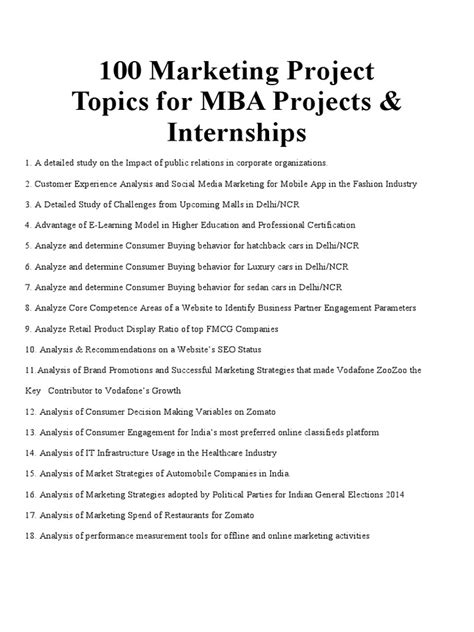 marketing research project topics for mba