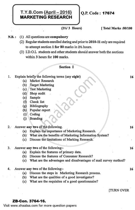 marketing research question paper