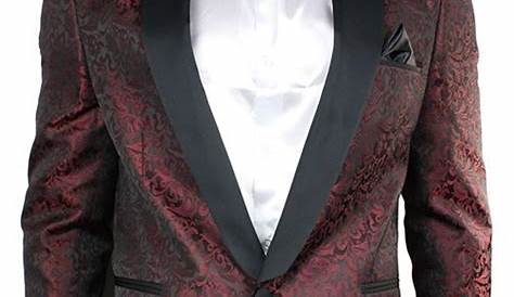 Mens Black Maroon Velvet Double Breasted Slim Blazer Smart