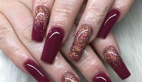 Maroon And Gold Acrylic Nails ! With Matte ,