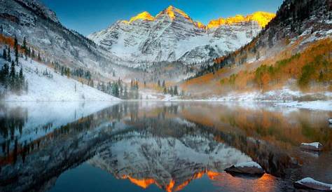 Maroon Bells in winter, Aspen, Colorado, USA a photo on