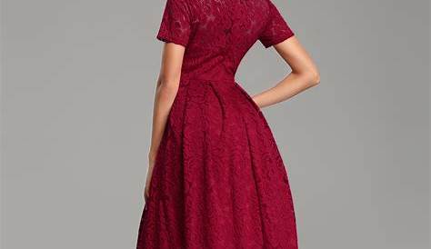 2019 Burgundy Short Cocktail Dresses Long Illusion Sleeves A Line