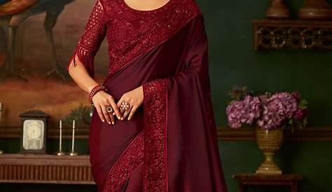 Buy Contrast Embroidered Pallu Maroon Saree With Blouse