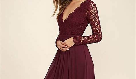 Dress Wine Color Lace Dress Burgundy Dress Lace Dress Burgundy