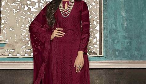Maroon Colour Suit Salwar Trending Today! Colored Pure Chanderi Embroidered