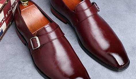Maroon Dress Shoes Mens Handmade Moccasins Men , Real Leather