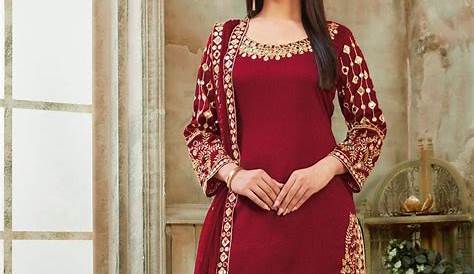 Punjabi Suit For Ladies Stunning Maroon Color Velvet Suit