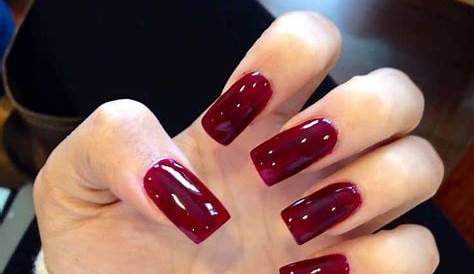 Maroon Square Acrylic Nails Tapered Coffin Long Size Dark Red