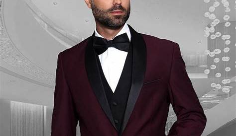 Maroon Suit Jacket With Black Lapel Men's 1 Button And Burgundy Wine