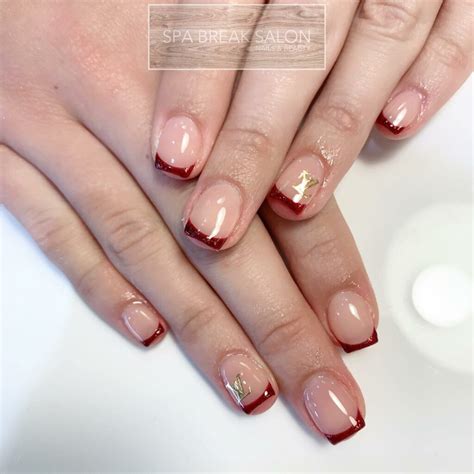 Maroon French Tip Nails Short
