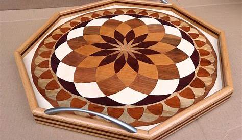 PLATEAU decorated wood marquetry "OCTO" of 46 cm