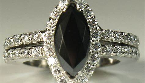 2.1 Carat Marquise Cut Black Diamond Sterling Silver Ring