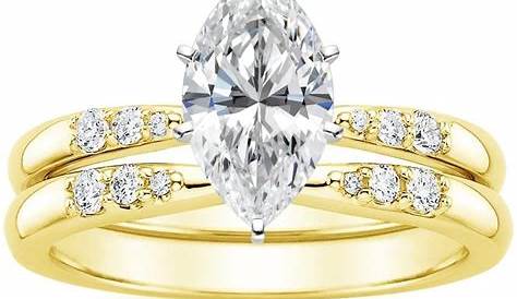 Marquise Cut Diamond Wedding Ring Sets Milgrain Trio Bridal In 14k Yellow Gold
