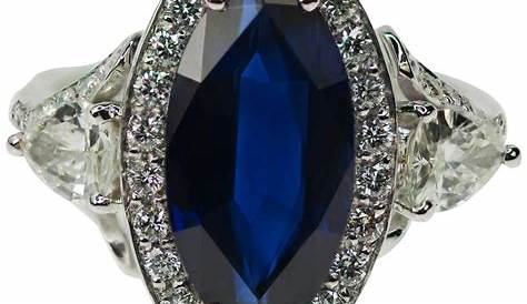 Marquise 3 Diamond Engagement Ring With Sapphire In 950 Platinum