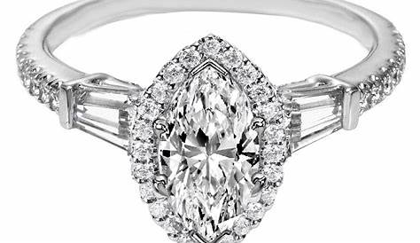 Marquise Diamond Ring With Halo And Baguettes .49CT Cluster Engagement Y/gold