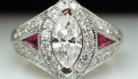 Vintage 2.40ctw Marquise Cut Diamond & Ruby Engagement