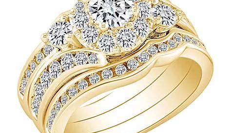 ONLINE GoldTone Princess CZ Wide Band Wedding Ring