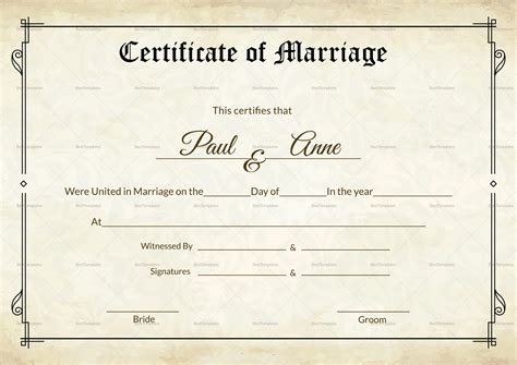 Certificate Templates Sample Marriage Certificates