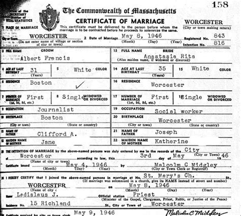 marriage records in mass