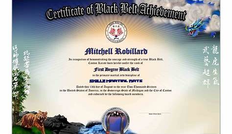 American Tigers Karate Dojo - Black Belt Certificate - Martial Arts