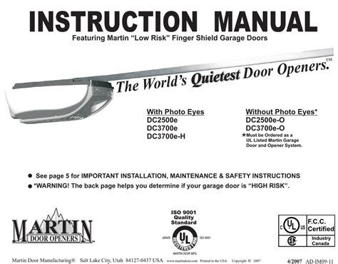 martin garage doors manual