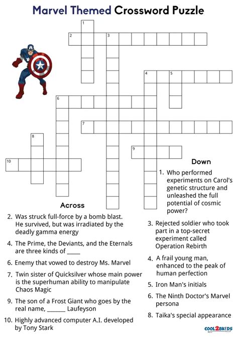 Marvel Crossword Puzzles Printable