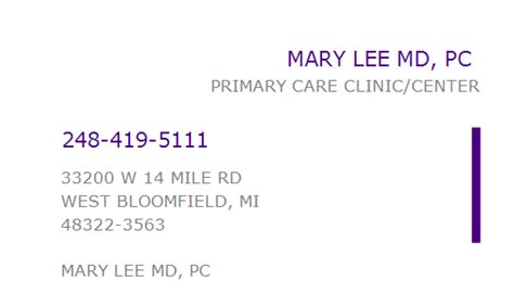 mary lee md npi number