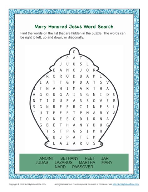 mary washing jesus feet word search