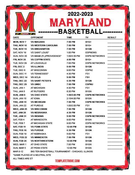 maryland basketball men's schedule