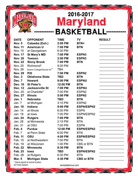 maryland basketball schedule printable