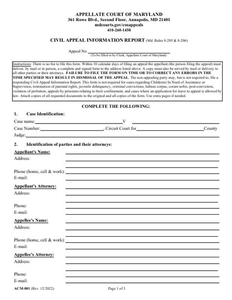 maryland civil appeal information report
