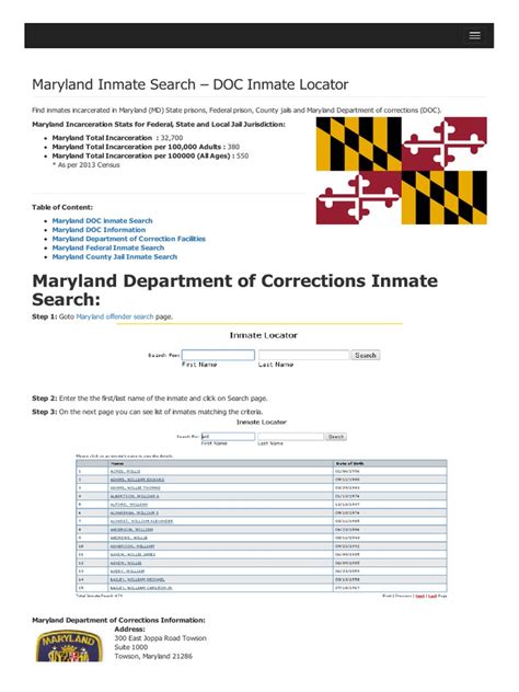maryland inmate locator by county