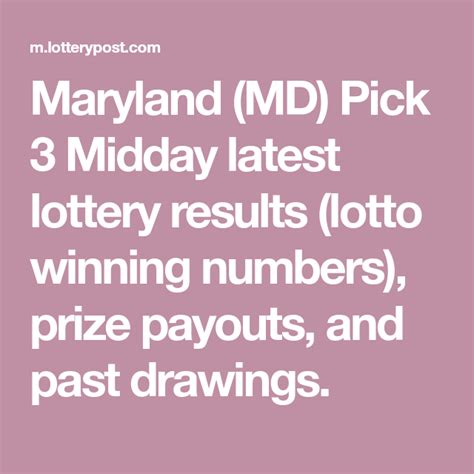 maryland lottery post pick 3