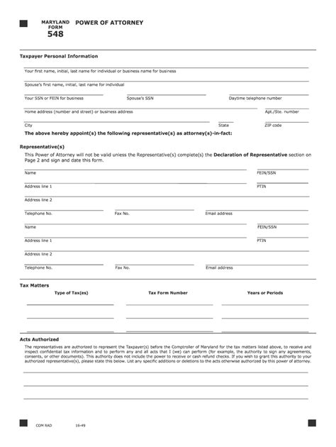 maryland power of attorney form 548
