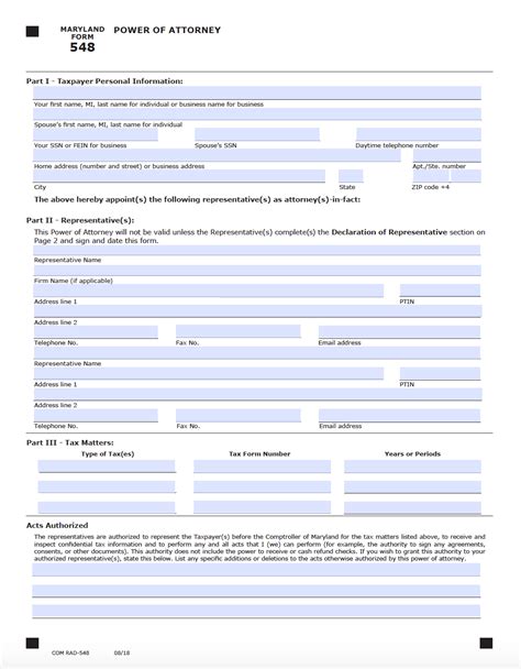 maryland power of attorney tax form 548