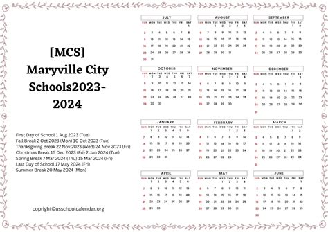 Maryville City Schools Calendar 2024-21