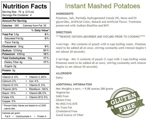 Mashed Potatoes Nutritional Information