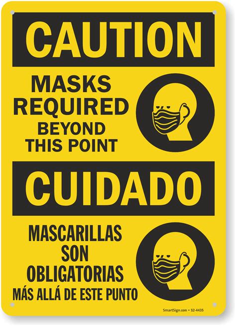 Caution Masks Required Beyond This Point Bilingual Spanish with Icon