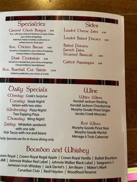 Mason Inn Menu