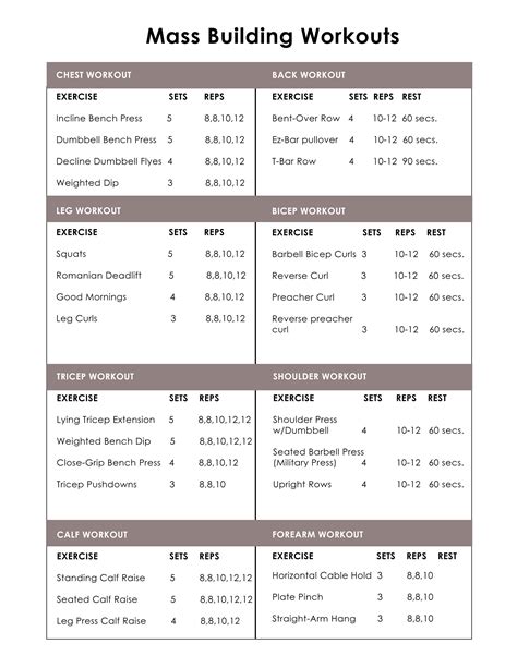 Mass Building Printable Workout Programs