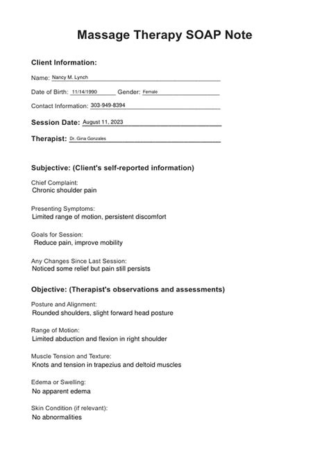 massage soap note template - Google Search | Soap note, Therapy notes