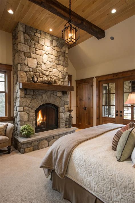 20 Beautiful Bedrooms With Stone Fireplace Designs