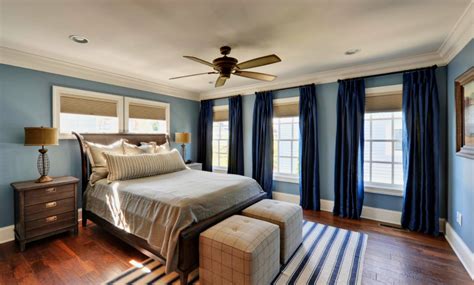 Master Bedroom With Blue Curtains