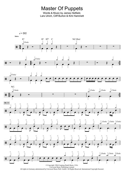 master of puppets drum sheet music