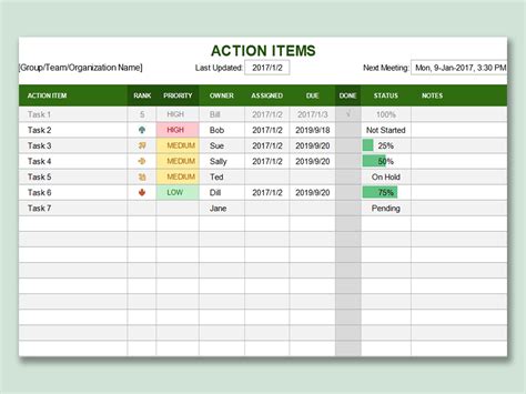 master task list template excel