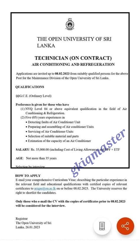 master technician vacancies