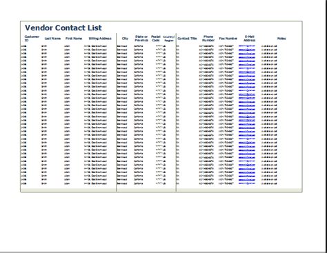 master vendor list template excel