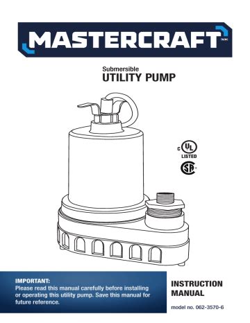 Mastercraft Utility Pump Manual