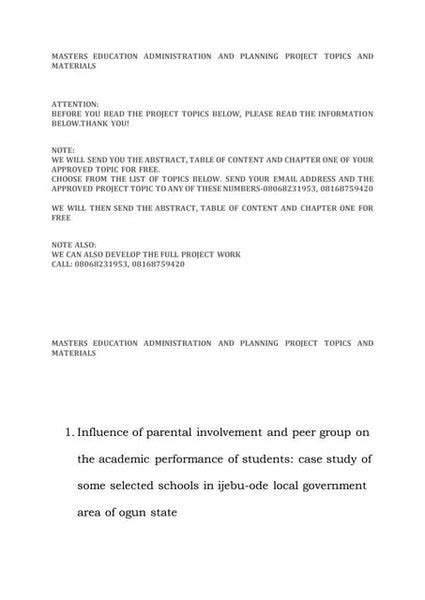 masters project topics on educational administration and planning slideshare