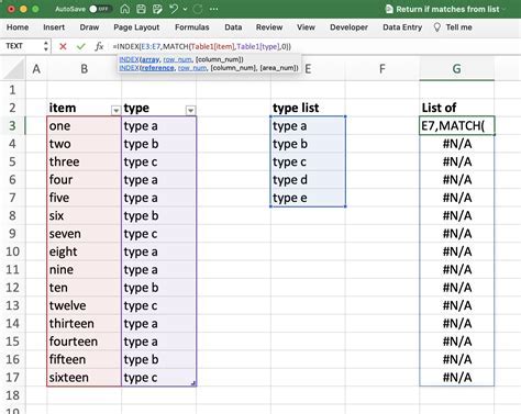 Match Excel Return Array